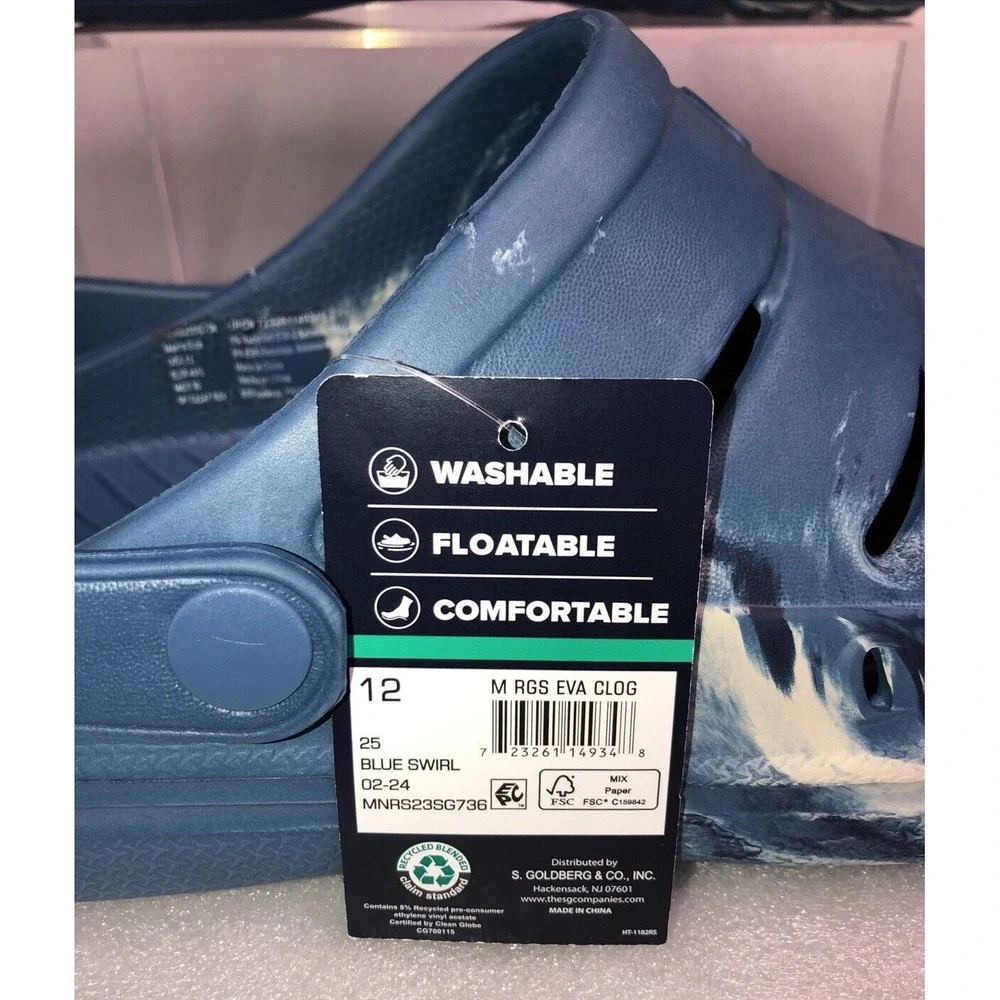 Rugged Shark Men's Blue Swirl Comfort‎ RGS EVA Clog Water Sandals Size 12 NEW
